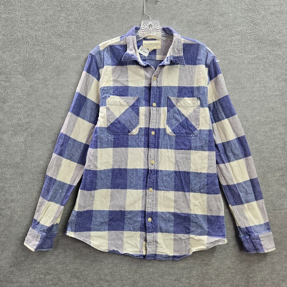 VINTAGE Denim & Supply Ralph Lauren Men Button Up Shirt L Blue Plaid READ